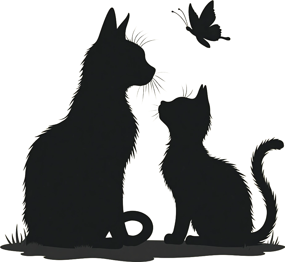 Silhouette of a Cat and a Dog Watching a Bird